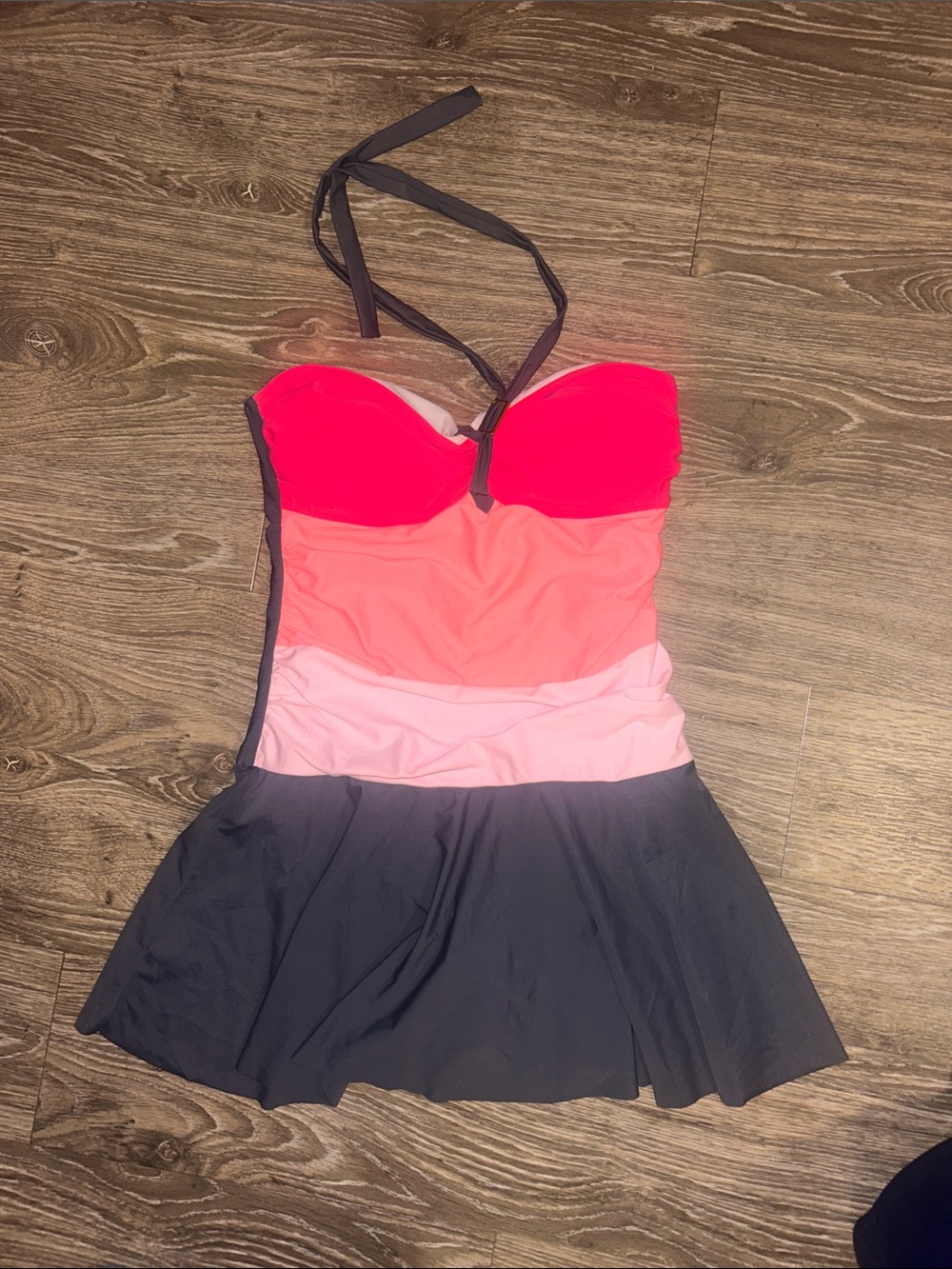 NWT , Medium size Girls Colorblock Halter One-Piece Swimsuit in Pink and Black